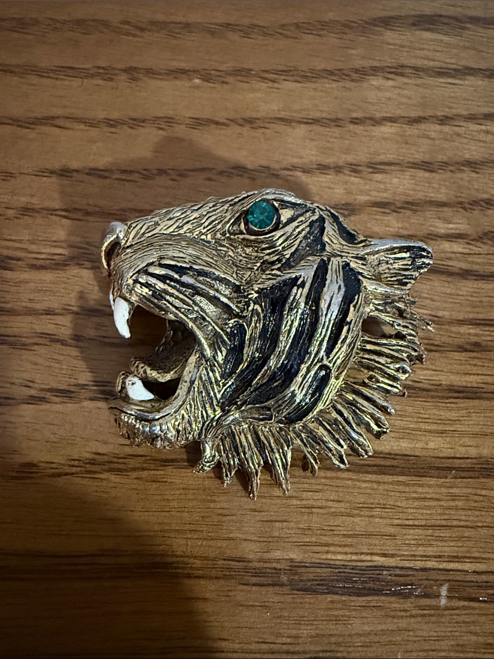 1940s style Tiger Head Brooch with Green Eye